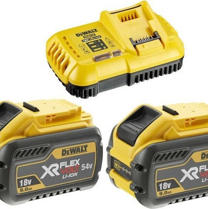Dewalt Σετ 2 Μπαταριών Εργαλείου Λιθίου 54V Χωρητικότητας 9Ah με Φορτιστή Flexvolt