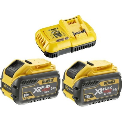 Dewalt Σετ 2 Μπαταριών Εργαλείου Λιθίου 54V Χωρητικότητας 9Ah με Φορτιστή Flexvolt