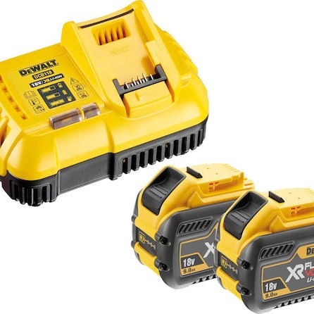 Dewalt Σετ 2 Μπαταριών Εργαλείου Λιθίου 54V Χωρητικότητας 9Ah με Φορτιστή Flexvolt