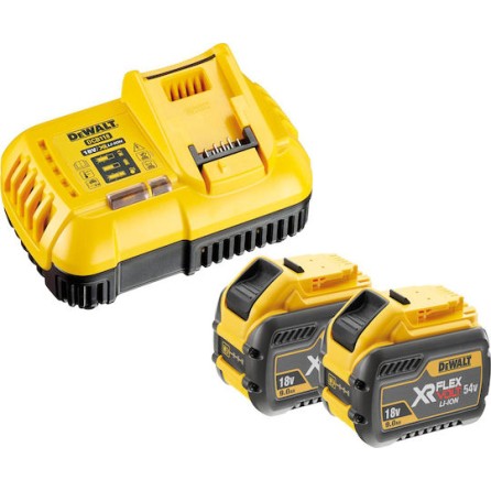 Dewalt Σετ 2 Μπαταριών Εργαλείου Λιθίου 54V Χωρητικότητας 9Ah με Φορτιστή Flexvolt