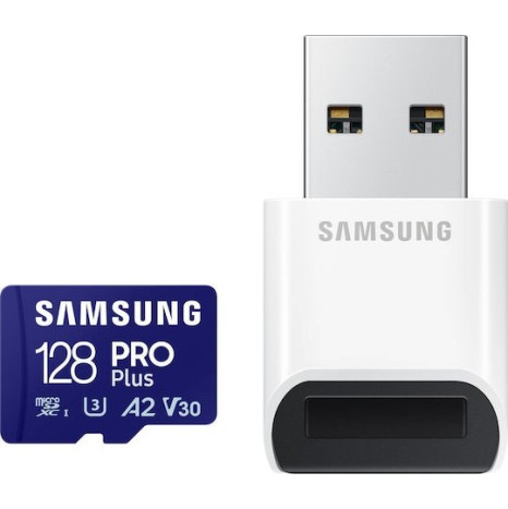 Samsung Pro Plus (2023) microSDXC 128GB Class 10 U3 V30 A2 UHS-I με USB Reader