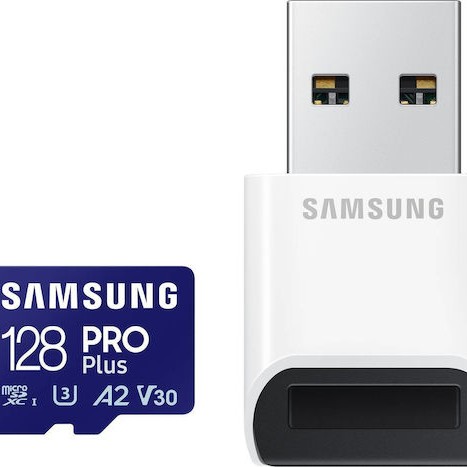 Samsung Pro Plus (2023) microSDXC 128GB Class 10 U3 V30 A2 UHS-I με USB Reader