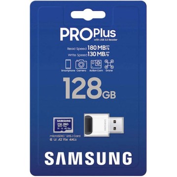 Samsung Pro Plus (2023) microSDXC 128GB Class 10 U3 V30 A2 UHS-I με USB Reader