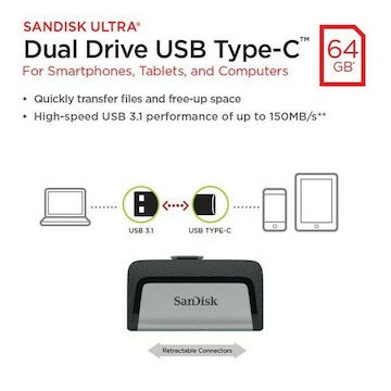 Sandisk Ultra Dual Drive 64GB USB 3.1 Stick με σύνδεση USB-A & USB-C Λευκό