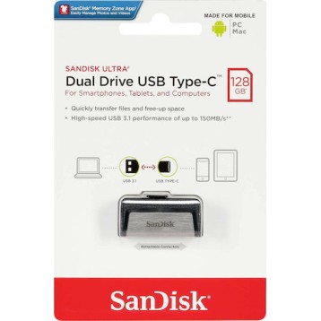 Sandisk Ultra Dual Drive 128GB USB 3.1 Stick με σύνδεση USB-A & USB-C Λευκό