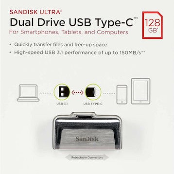 Sandisk Ultra Dual Drive 128GB USB 3.1 Stick με σύνδεση USB-A & USB-C Λευκό