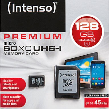 Intenso Premium microSDXC 128GB Class 10 U1 UHS-I με αντάπτορα
