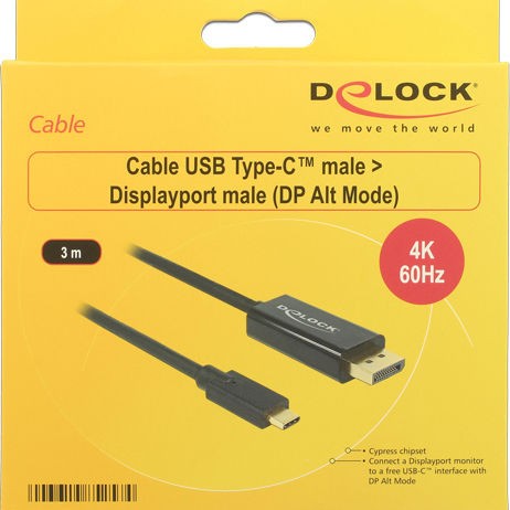 DeLock Regular USB 3.1 Cable USB-C male - DisplayPort Male Μαύρο 3m (85257)