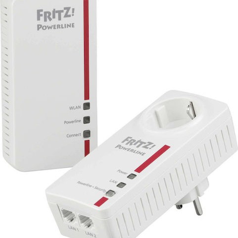 AVM Fritz!Powerline 1260E Powerline Διπλού Kit για Ασύρματη Σύνδεση Wi‑Fi 5 με Passthrough Πρίζα και 2 Θύρες Gigabit Ethernet