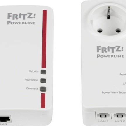 AVM Fritz!Powerline 1260E Powerline Διπλού Kit για Ασύρματη Σύνδεση Wi‑Fi 5 με Passthrough Πρίζα και 2 Θύρες Gigabit Ethernet