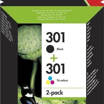 HP 301 Γνήσιο Πακέτο 2 Μελανιών Εκτυπωτή InkJet Πολλαπλό (Color) / Μαύρο (N9J72AE)