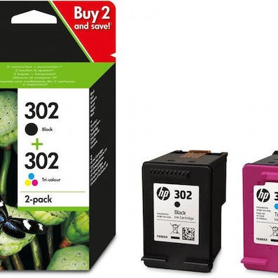 HP 302 Γνήσιο Πακέτο 2 Μελανιών Εκτυπωτή InkJet Μαύρο (X4D37AE)