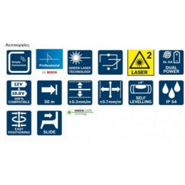 Bosch Αυτορυθμιζόμενο Γραμμικό Αλφάδι Laser Πράσινης Δέσμης 12V με Εύρος Εργασίας 20m