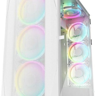 Sharkoon REV300 Gaming Full Tower Κουτί Υπολογιστή με Πλαϊνό Παράθυρο και RGB Φωτισμό Λευκό