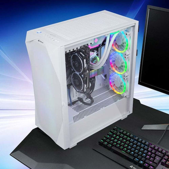 Sharkoon REV300 Gaming Full Tower Κουτί Υπολογιστή με Πλαϊνό Παράθυρο και RGB Φωτισμό Λευκό