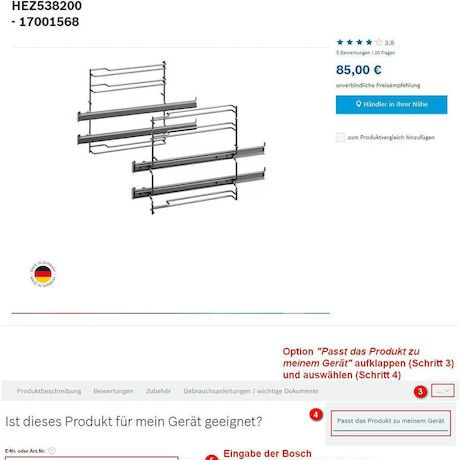 Bosch Τηλεσκοπικός Μηχανισμός Φούρνου Συμβατός με Bosch 48x13cm