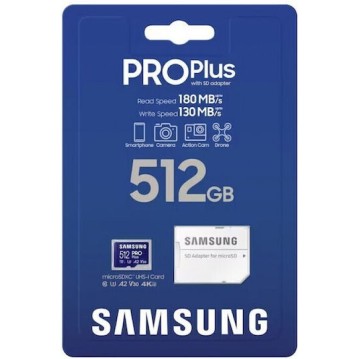 Samsung Pro Plus (2023) microSDXC 512GB U3 V30 A2 UHS-I με αντάπτορα