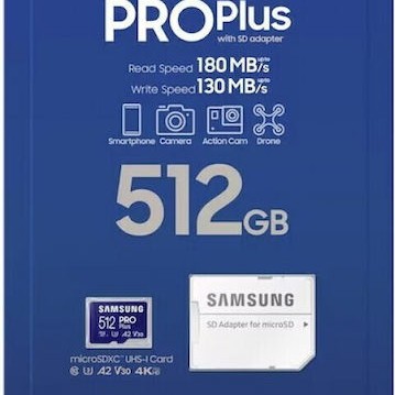 Samsung Pro Plus (2023) microSDXC 512GB U3 V30 A2 UHS-I με αντάπτορα