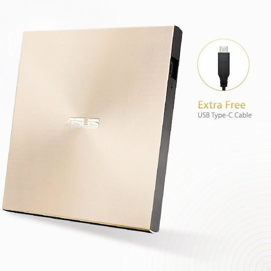 Asus ZenDrive U9M Εξωτερικός Οδηγός Εγγραφής/Ανάγνωσης DVD/CD για Laptop / Desktop Χρυσό