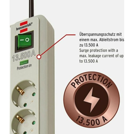 Brennenstuhl Πολύπριζο Ασφαλείας 6 Θέσεων με Διακόπτη και Καλώδιο 1.5m Γκρι