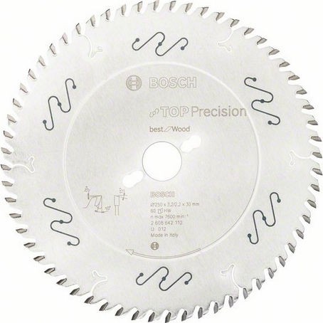 Bosch Πριονόδισκος Δίσκος Κοπής Ξύλου με 60 Δόντια 250mm 2608642112