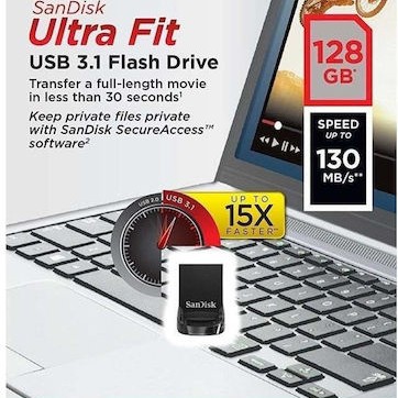 Sandisk Ultra Fit 128GB USB 3.1 Stick Μαύρο