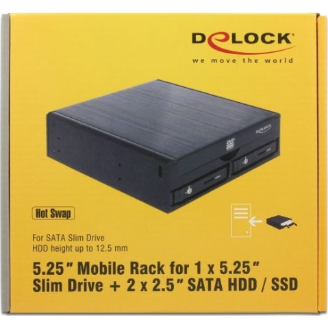 DeLock Mobile Rack for 1 x 5.25″ Slim Drive + 2 x 2.5″