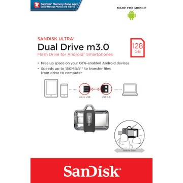 Sandisk Ultra Dual 128GB USB 3.0 Stick με σύνδεση USB-A & micro USB-B Γκρι
