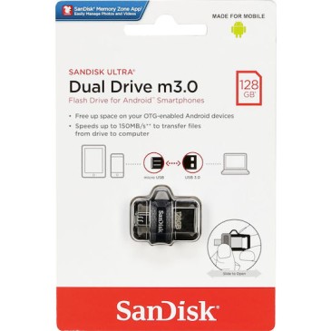 Sandisk Ultra Dual 128GB USB 3.0 Stick με σύνδεση USB-A & micro USB-B Γκρι