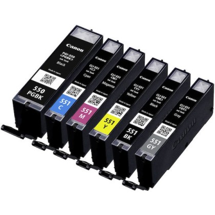 Canon PGI-550/CLI-551 Γνήσιο Πακέτο 6 Μελανιών Εκτυπωτή InkJet Γκρι / Κίτρινο / Κυανό / Ματζέντα / Μαύρο (6496B005)