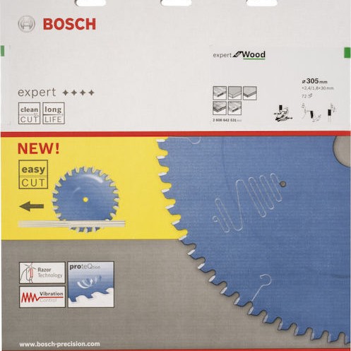 Bosch Δίσκος Κοπής Ξύλου με 72 Δόντια 305mm 2608642531
