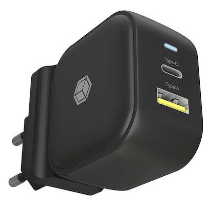 Icy Box Φορτιστής Χωρίς Καλώδιο με Θύρα USB-A και Θύρα USB-C 38W Power Delivery Μαύρος (IB-PS106-PD)