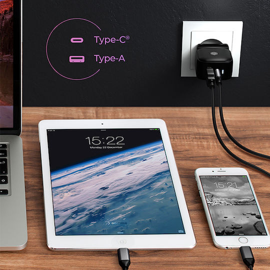 Icy Box Φορτιστής Χωρίς Καλώδιο με Θύρα USB-A και Θύρα USB-C 38W Power Delivery Μαύρος (IB-PS106-PD)