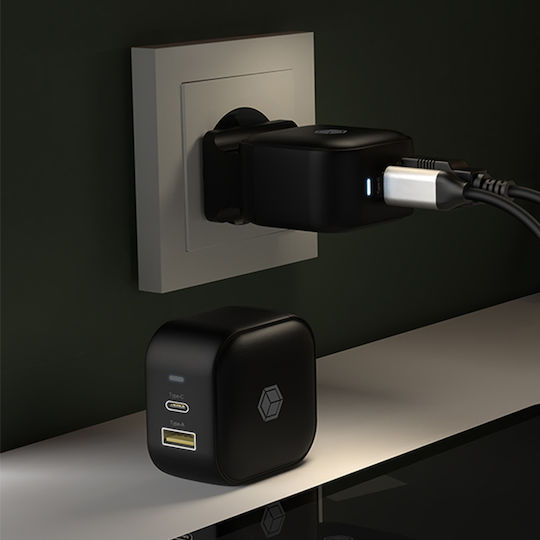 Icy Box Φορτιστής Χωρίς Καλώδιο με Θύρα USB-A και Θύρα USB-C 38W Power Delivery Μαύρος (IB-PS106-PD)
