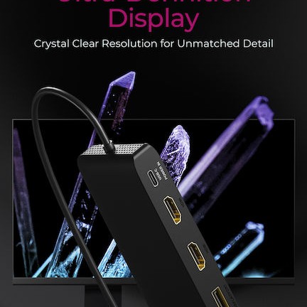 Icy Box USB-C Docking Station με HDMI/DisplayPort 4K PD Ethernet και σύνδεση 3 Οθονών Μαύρο (IB-DK2116-C)
