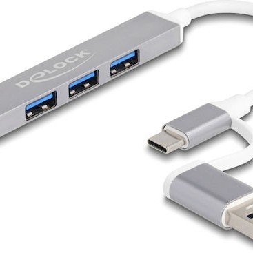 DeLock USB 3.0 Hub 4 Θυρών με σύνδεση USB-A / USB-C Γκρι