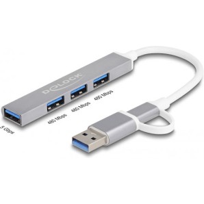 DeLock USB 3.0 Hub 4 Θυρών με σύνδεση USB-A / USB-C Γκρι
