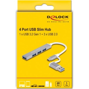 DeLock USB 3.0 Hub 4 Θυρών με σύνδεση USB-A / USB-C Γκρι