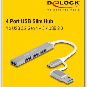 DeLock USB 3.0 Hub 4 Θυρών με σύνδεση USB-A / USB-C Γκρι