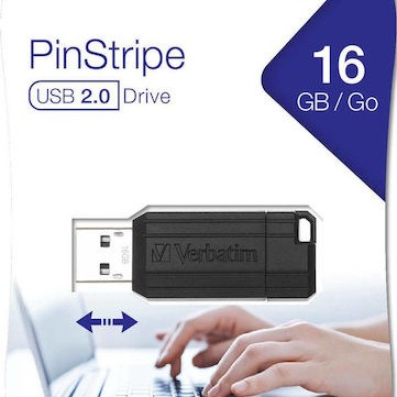 Verbatim PinStripe 16GB USB 2.0 Stick Μαύρο