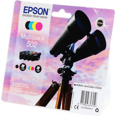 Epson 502 Γνήσιο Πακέτο 4 Μελανιών Εκτυπωτή InkJet Κίτρινο / Κυανό / Ματζέντα / Μαύρο (C13T02V64010)