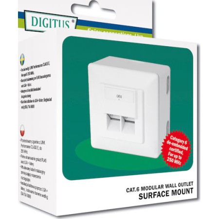 Digitus Εξωτερική Διπλή Πρίζα Δικτύου RJ45 Τύπου Cat6 σε Λευκό Χρώμα DN-9006-N