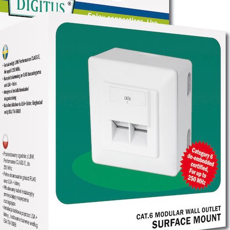 Digitus Εξωτερική Διπλή Πρίζα Δικτύου RJ45 Τύπου Cat6 σε Λευκό Χρώμα DN-9006-N