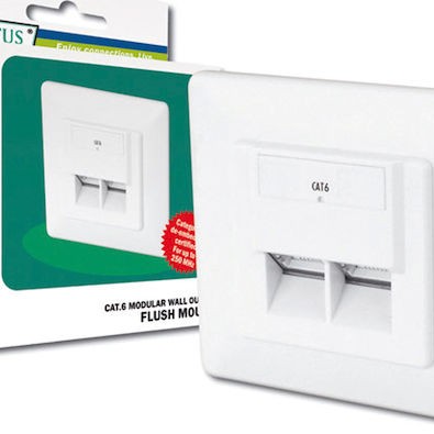 Digitus Διπλή Πρίζα Δικτύου RJ45 με Πλαίσιο Τύπου Cat6 σε Λευκό Χρώμα DN-9005-N