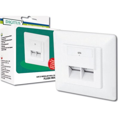 Digitus Διπλή Πρίζα Δικτύου RJ45 με Πλαίσιο Τύπου Cat6 σε Λευκό Χρώμα DN-9005-N