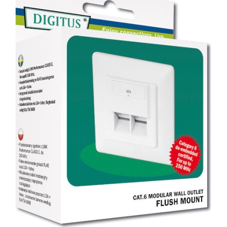 Digitus Διπλή Πρίζα Δικτύου RJ45 με Πλαίσιο Τύπου Cat6 σε Λευκό Χρώμα DN-9005-N