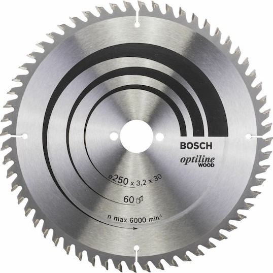 Bosch Optiline Wood Δίσκος Κοπής Ξύλου 250mm 2608640665