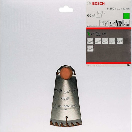 Bosch Optiline Wood Δίσκος Κοπής Ξύλου 250mm 2608640665
