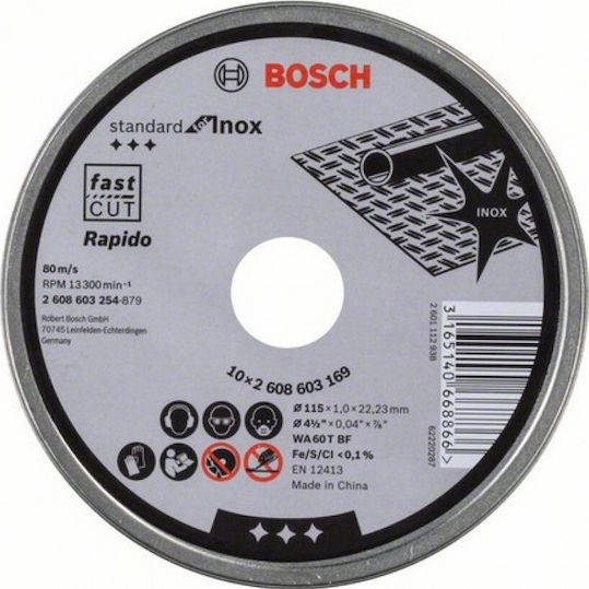Bosch Δίσκος Κοπής Μετάλλου 115mm 10τμχ 2608603254
