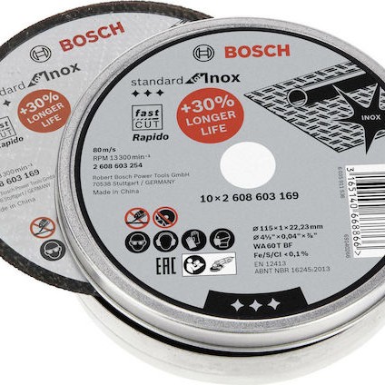 Bosch Δίσκος Κοπής Μετάλλου 115mm 10τμχ 2608603254